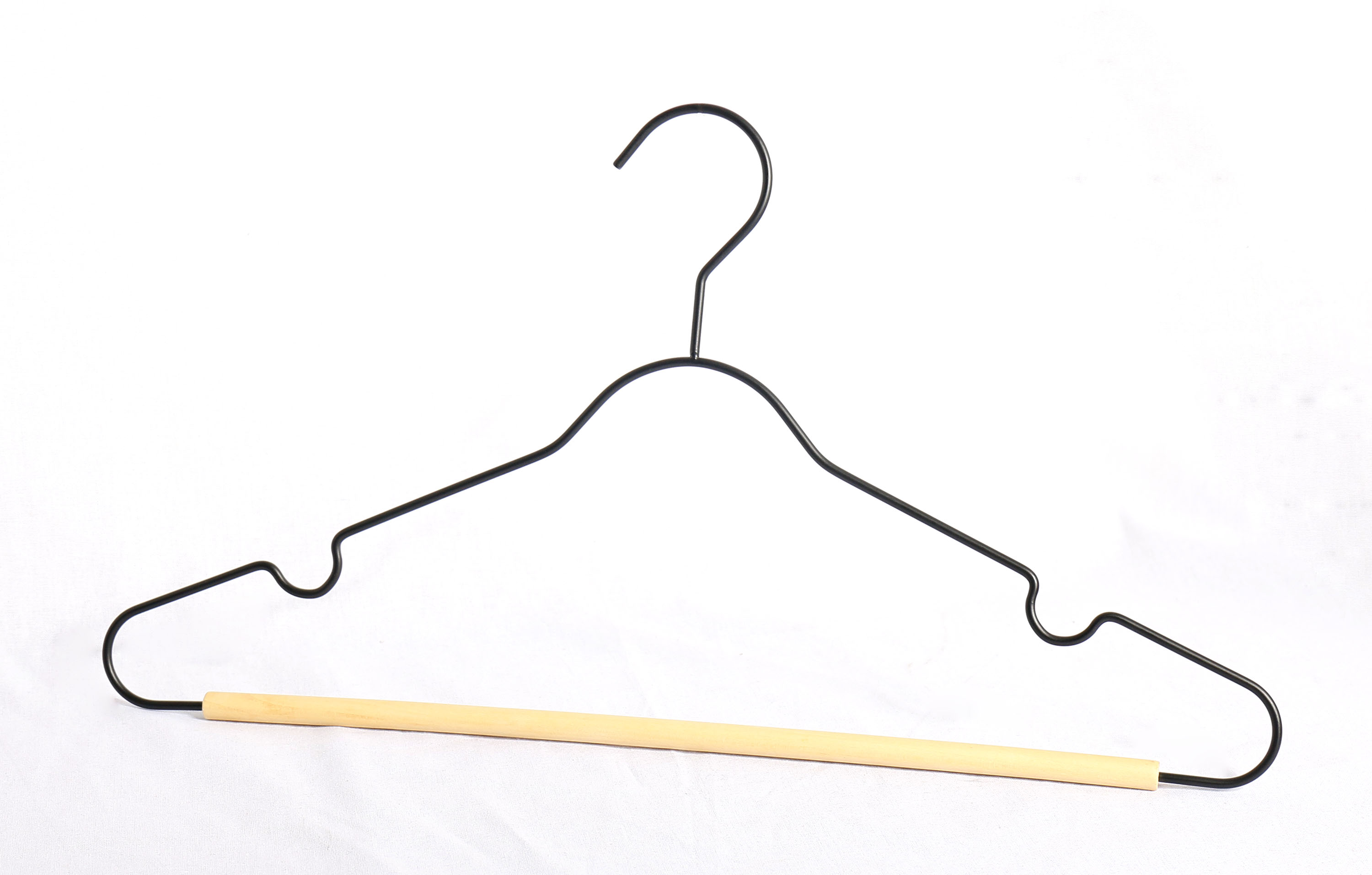 Nice Coated metal hanger with wood bar for clothes
