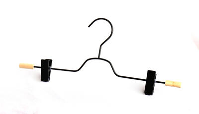 Metal black powder painted hanger with clips wood part